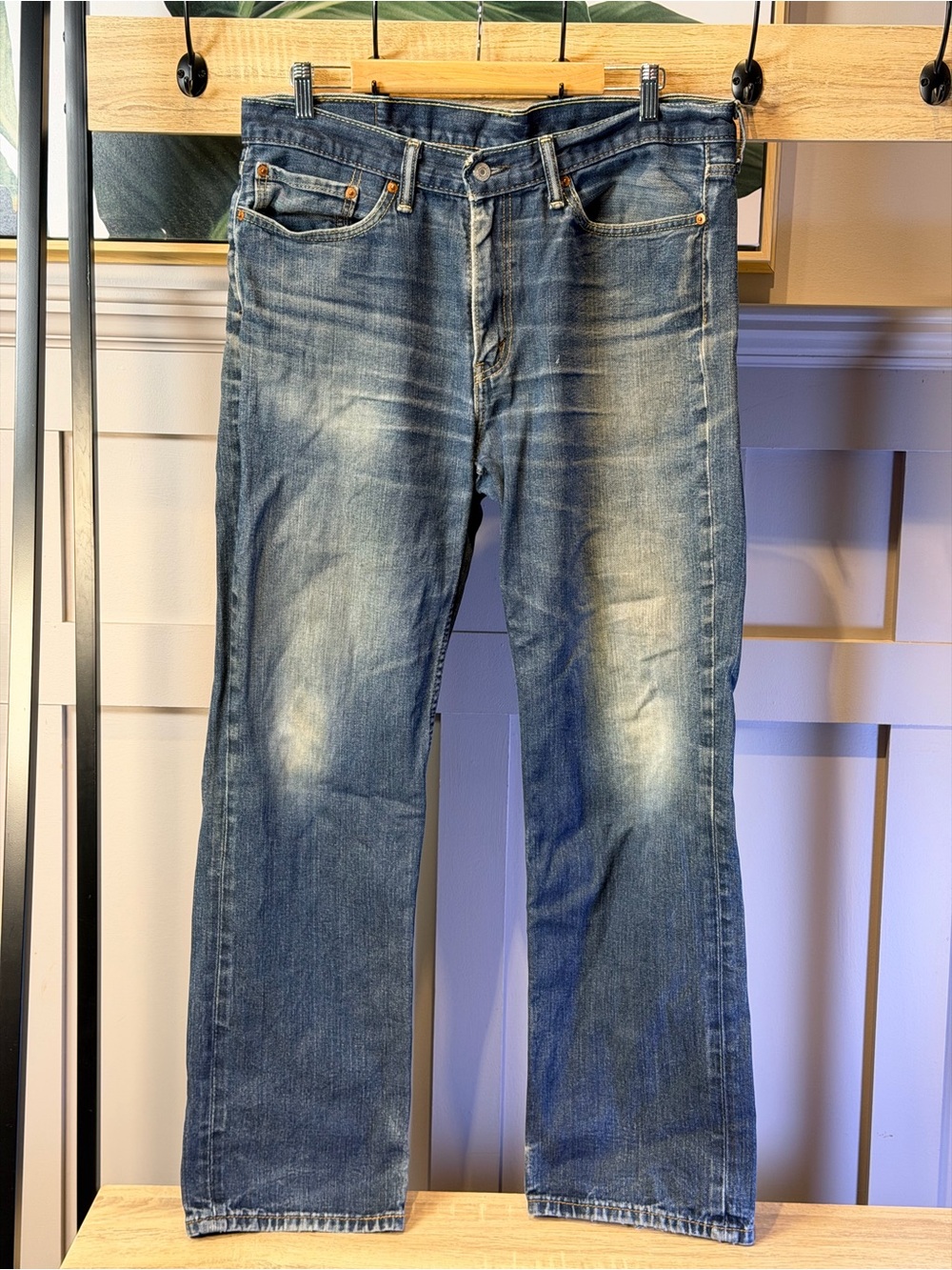 Levi's 514 Jeans Mens 36x32 Blue Straight Fit Dark Wash Fade American Denim Pant